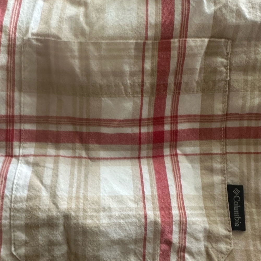 Men’s used Columbia plaid shirt shirt sleeve size L large red - Picture 3 of 4